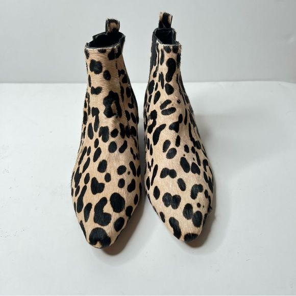 Linea Paolo Anthro Leopard Printed Calf Hair Point Toe Ankle Booties boots - Picture 2 of 7